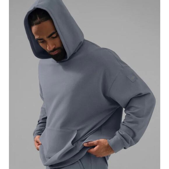 Alo Double Take Hoodie Sweatshirt Men's Steel Grey Casual Comfy Pullover - Picture 1 of 9